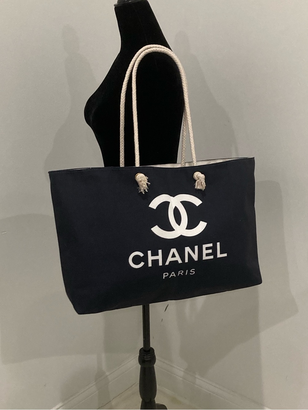 CC Black Canvas Large Beach Tote Bag - Picture 3 of 12